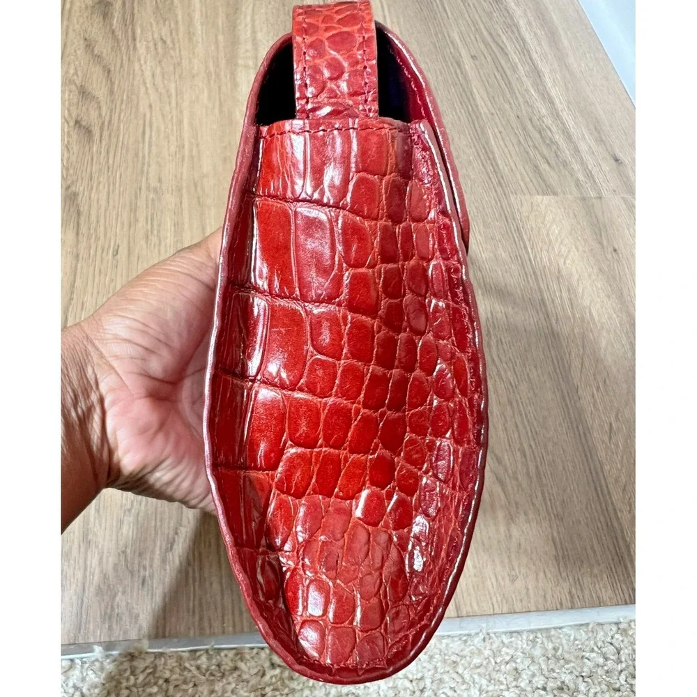 VTG Lauren Ralph Lauren Red Croc Embossed Leather Shoulder Clutch‎ Card Holder